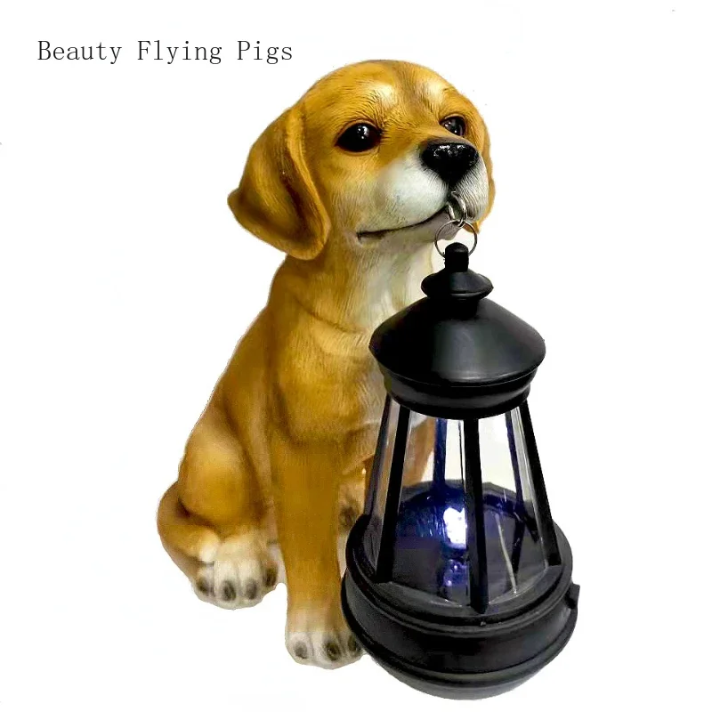 

1 pc resin Solar powered puppy decoration outdoors courtyard garden balcony Villa Landscape Animal sculpture Daily gift giving