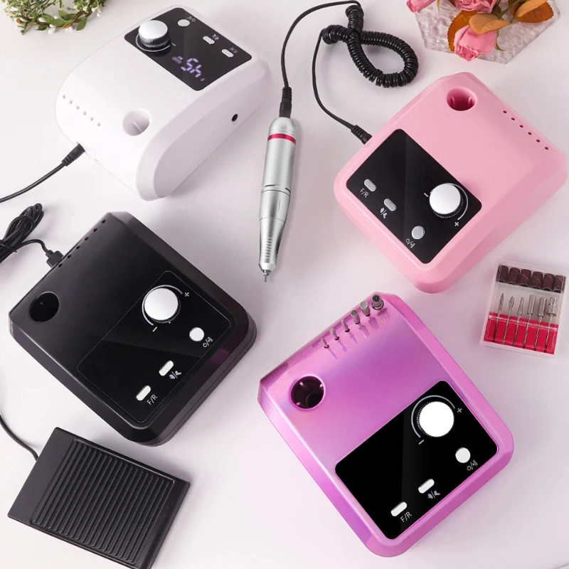 Perceuse à ongles électrique intelligente 45000 tr/min, tour à ongles professionnel avec grand écran LCD 30W, polisseuse de manucure, outils d'art des ongles