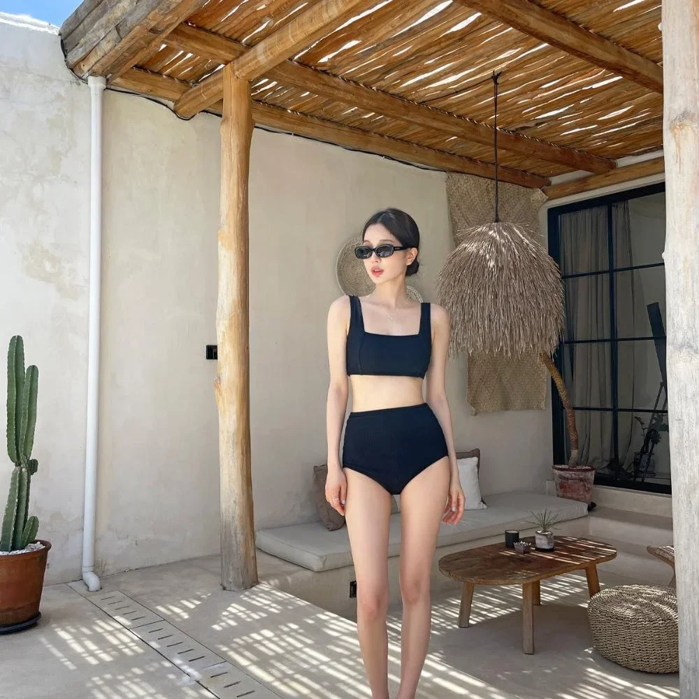 New Orange White Black Bikini High Waist Two Pieces Swimsuit Women Swimwear Beach Wear Bathing Suit Korean Pool Bather 2024