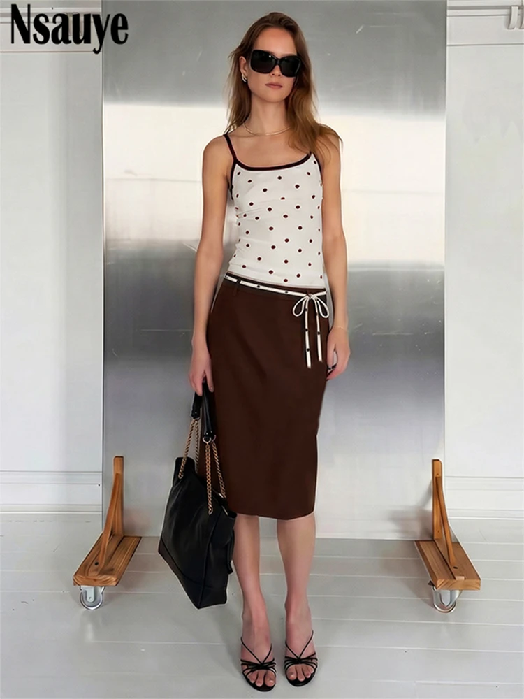 

Nsauye Dot Printed High Waist Mini Skirt 2 Piece Sets For Women Summer 2026 Spaghetti Strap Tops Suits Sexy Outfits Matching Set