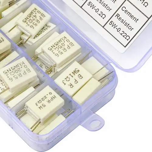 

5W Ceramic Cement Resistor Kit, Assorted Low Ohm Resistors 0.05–1Ω Power Resistor Assortment