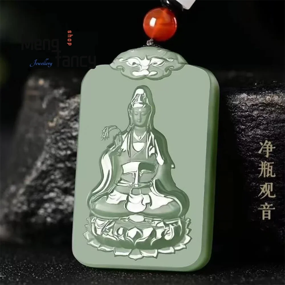 

Natural Hetian Green Jade Guanyin Pendant Exquisite Elegant Simple High-grade Fashion Fine Jewelry Best Selling Buddhist Amulets