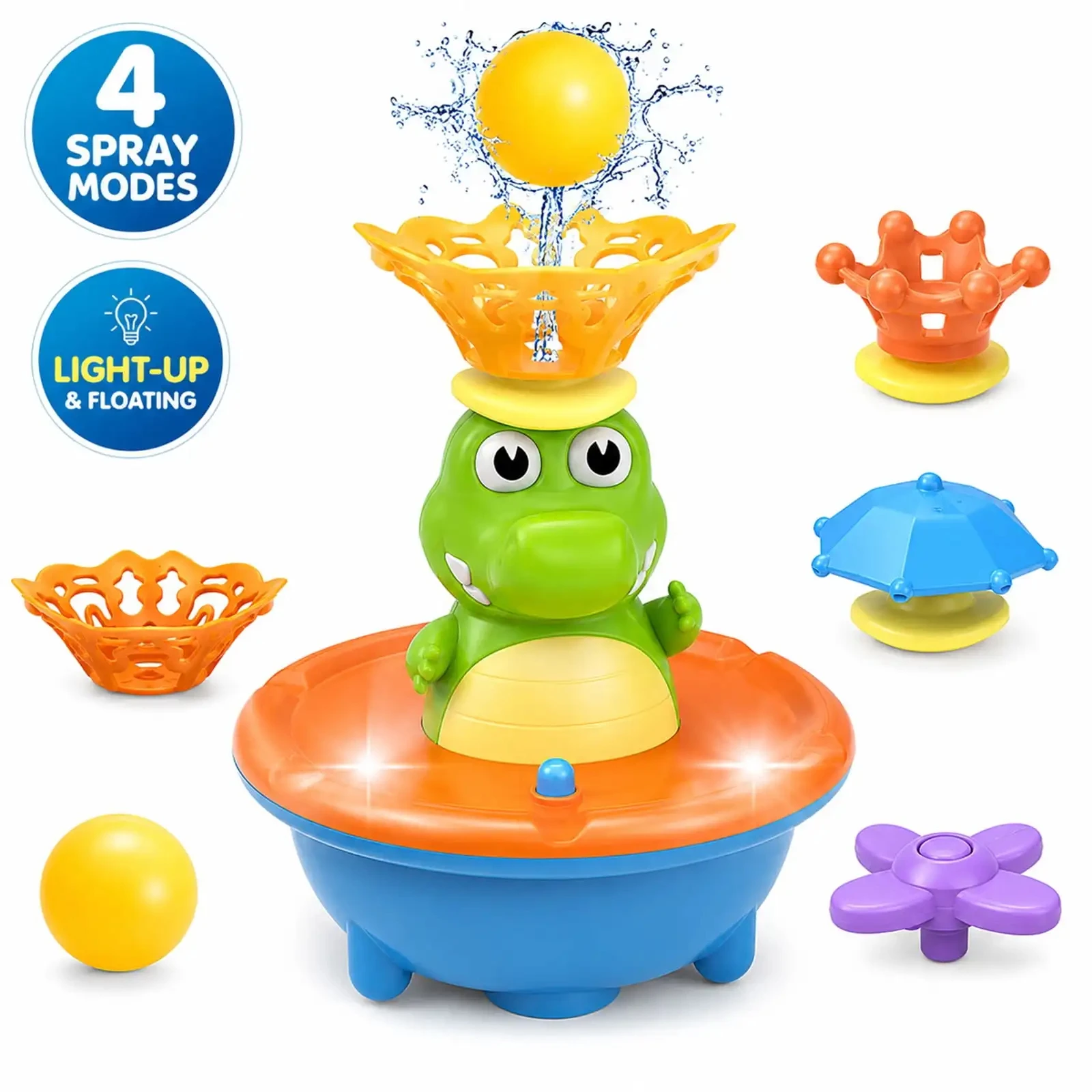 Juguete de Baño para Bebés 2026, Cocodrilo con Luz LED, Rociador de Agua, Múltiples Modos, para Bañera, Ducha, Piscina, Regalo de Verano para Niños