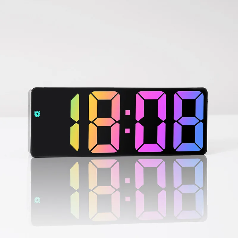 Digital Alarm Clock Voice Control Temperature Colorful Night Mode Table Clock Snooze 12/24H Acrylic Mirror Electronic LED Clocks