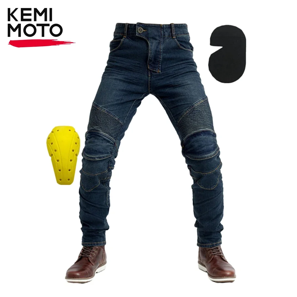 

Men Jeans Classic Denim Moto PantsTrousers Motorcycle Protection Lining Riding Touring Motorbike Motocross Pants Black Blue Soft