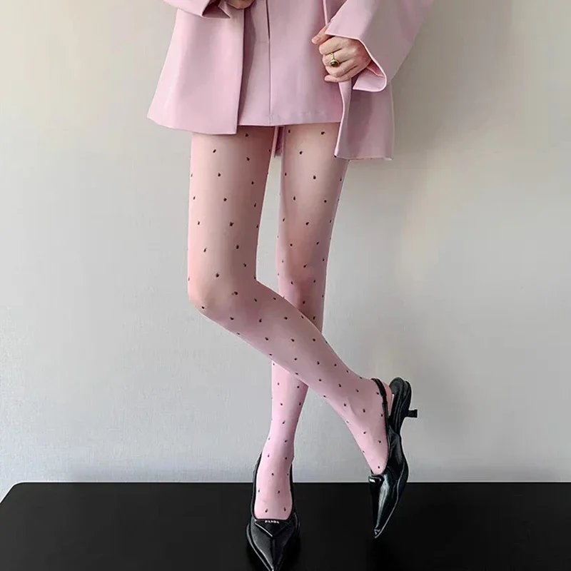 Y2K Lolita Retro Polka Dot Ölglänzende Strumpfhose für Damen, 10D Ultra-Dünne Transparente Unterwäsche, Glänzende Sexy T-Crotch Strumpfhose