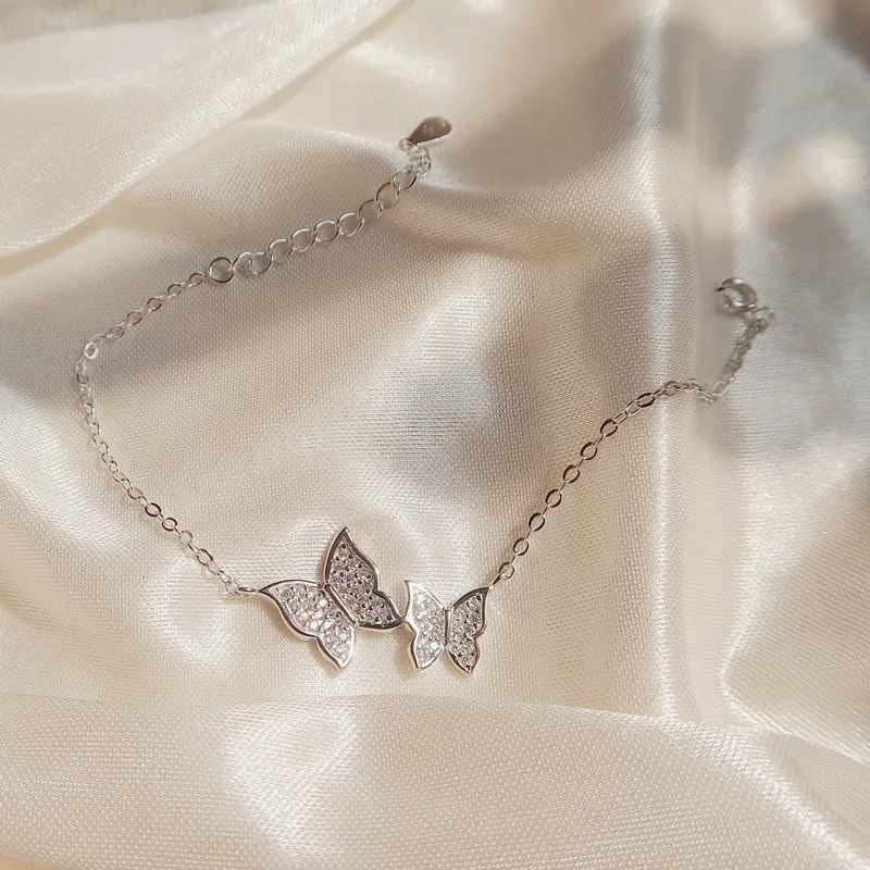 Trendy Silver Plated Zircon Butterfly Charm Bracelet for Women Elegant Party Jewelry Gifts Prevent Allergy e873
