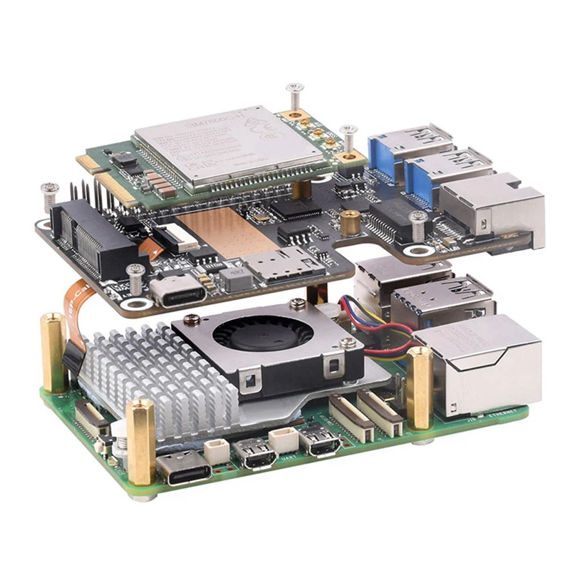 For Raspberry Pi 5 Pcle To Minipcle Gbe USB3.2 HAT+ Gigabit Ethernet+SIM7600G-H 4G Module Supports Minipcie