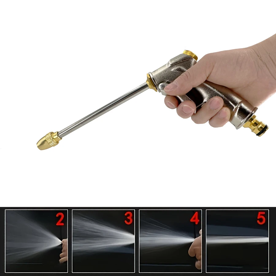 Pistola de agua de varilla larga de alta presión de Metal, pistola de agua de jardín portátil y ajustable con olla de espuma de 100Ml, Kit de riego de jardín, 1 ud.