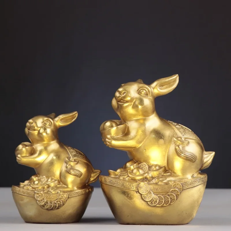Copper , Zodiac , Sitting Rabbit With Gold Ingot, Metal Craft Manufacturer Wholesale