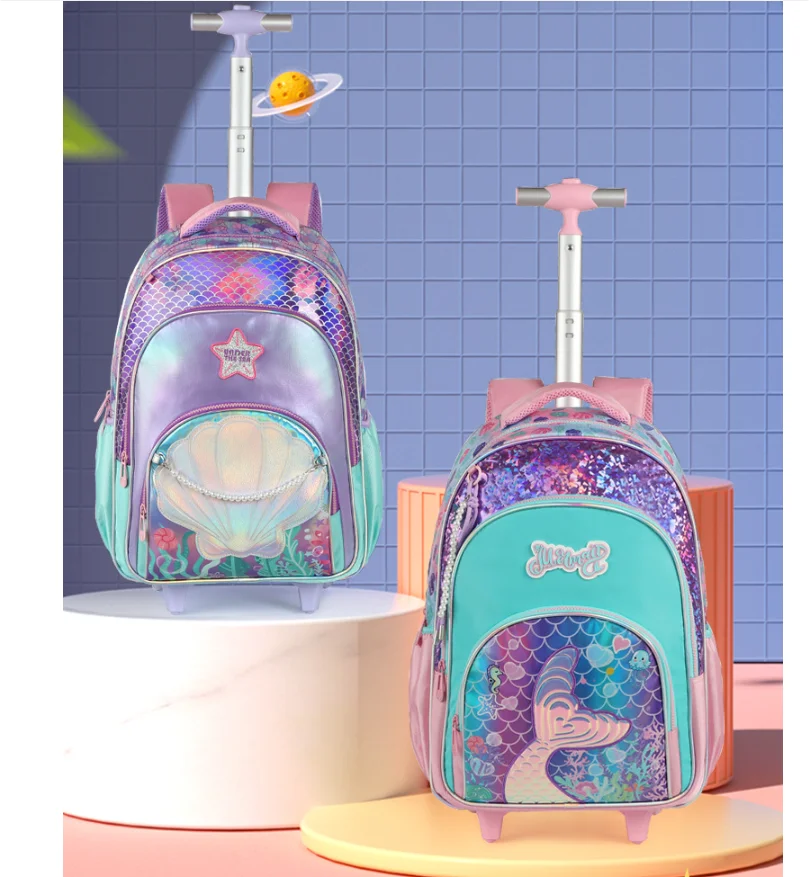 Backpack with Wheels for Girls Rolling Backpack Cute Carry on Backpack Kids Luggage with Lunch Box Pencil Case Elementary School view 6