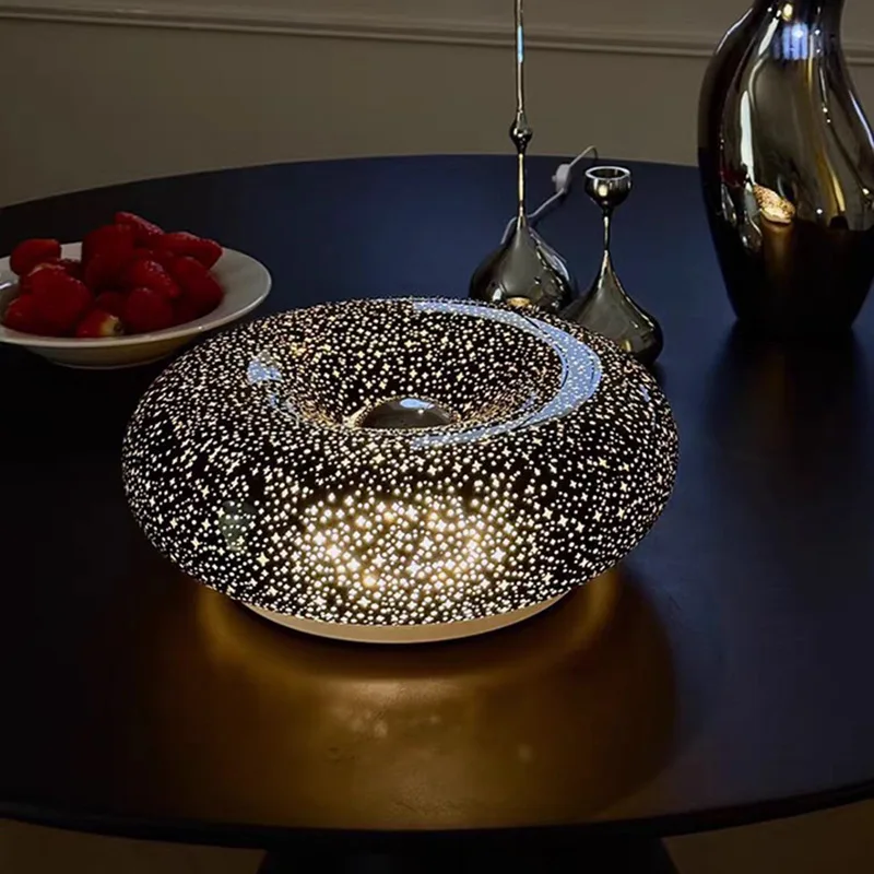 Black starry night light orange donut desk lamp boys and girls, birthday gift decorative desk lamp