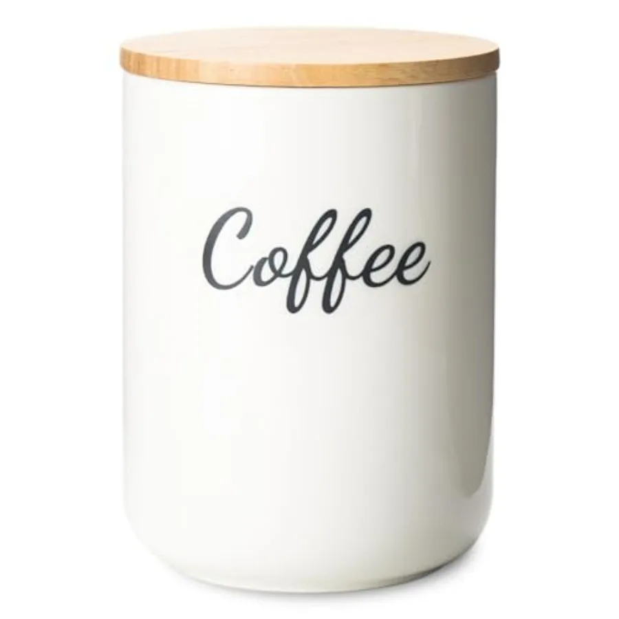 

Ceramic Container with Lid, 40 Oz Large Canister, Food Storage Jar, White with Black Text