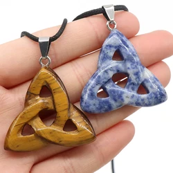 1Pcs Natural Stone Pendant Irish Celtic Knot Tiger Eye Crystal Amulet for Jewelry Making DIY Charms Necklace Accessories 34mm