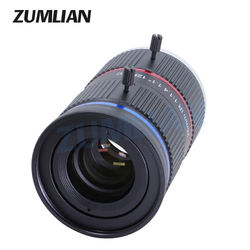 ZUMLIAN IR Lens 1.1 Inch Large Sensor Size 25mm Fixed Focus 12MP Manual Iris F1.4 C Mount Lens for ITS Surveillance Camera