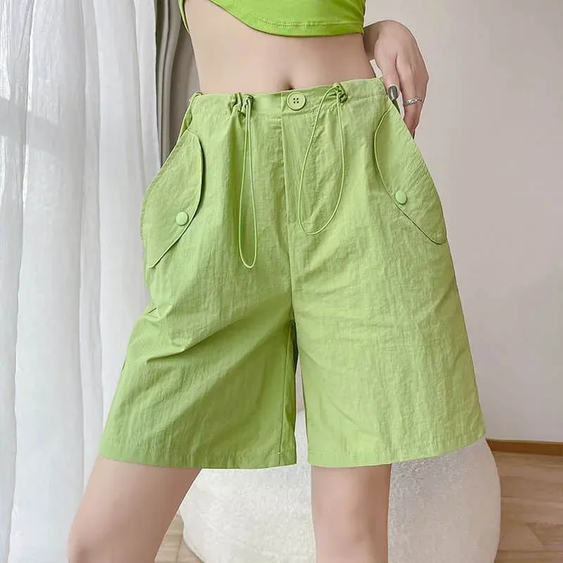 Pantaloncini solidi pop per donna Pantaloni sportivi casual in vita elastica Harajuku Pantaloni larghi a cinque punti alla moda coreana ad asciugatura rapida