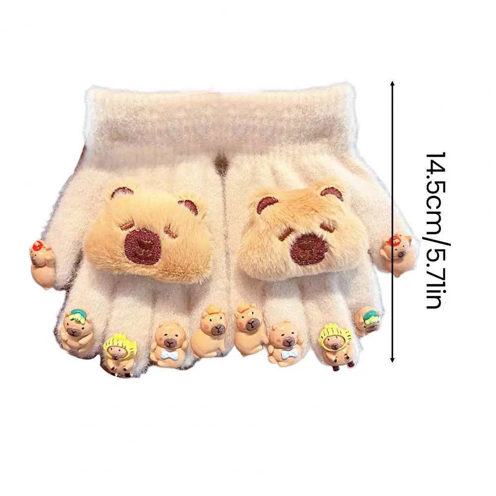 Plush Gloves Warm Winter Gloves Winter Children Plush Capybara Gloves Soft 3d Doll Five Finger Mittens Warm Cold-proof Outdoor