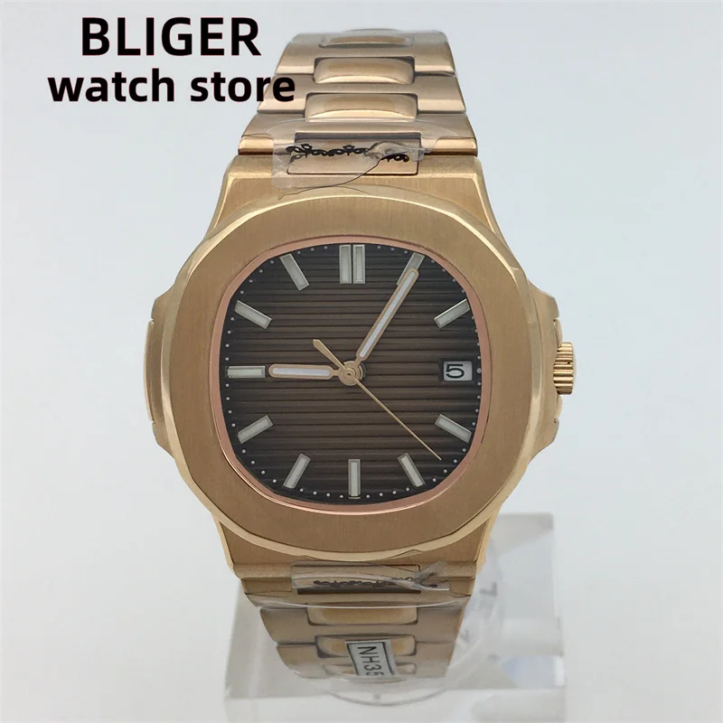 

Bliger Men's Watch Rose Gold 40mm Square Case Date PT5000 NH35A Miyota 8215 Automatic Movement Sapphire Crystal 316L Bracelet