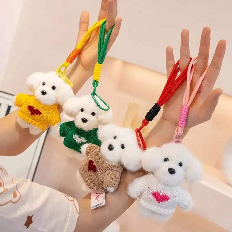 

Kawaii Белая собака одежда свитер щенок мультфильм плюшевый брелок игрушка мягкая кукла плюшевая мягкая подвеска забавная подарочная сумка декор автомобиля