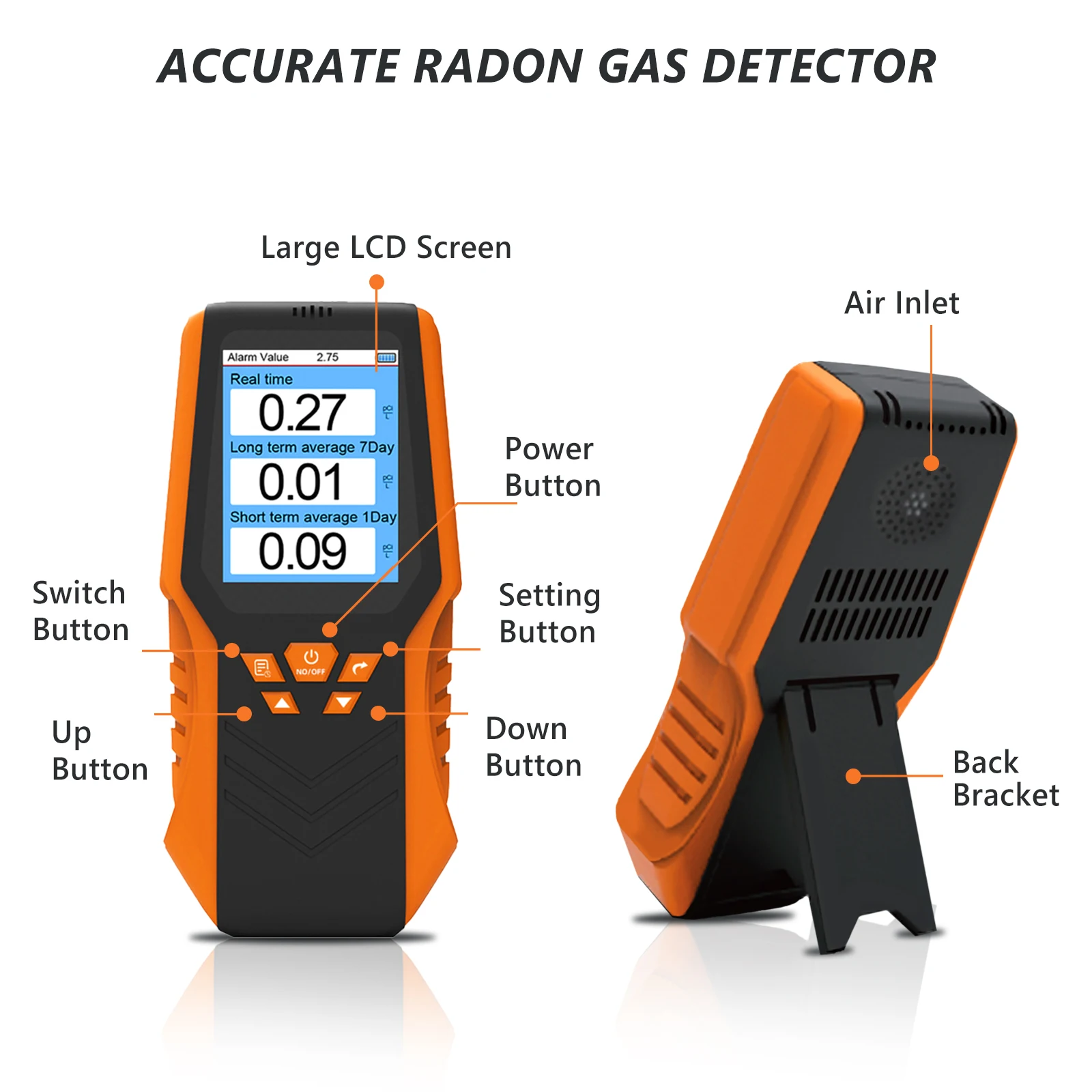 Radon Detector Portable Radon Gas Tester 0.1-1750 PCi/L Fast Accurate Results for Home & Environmental Monitoring