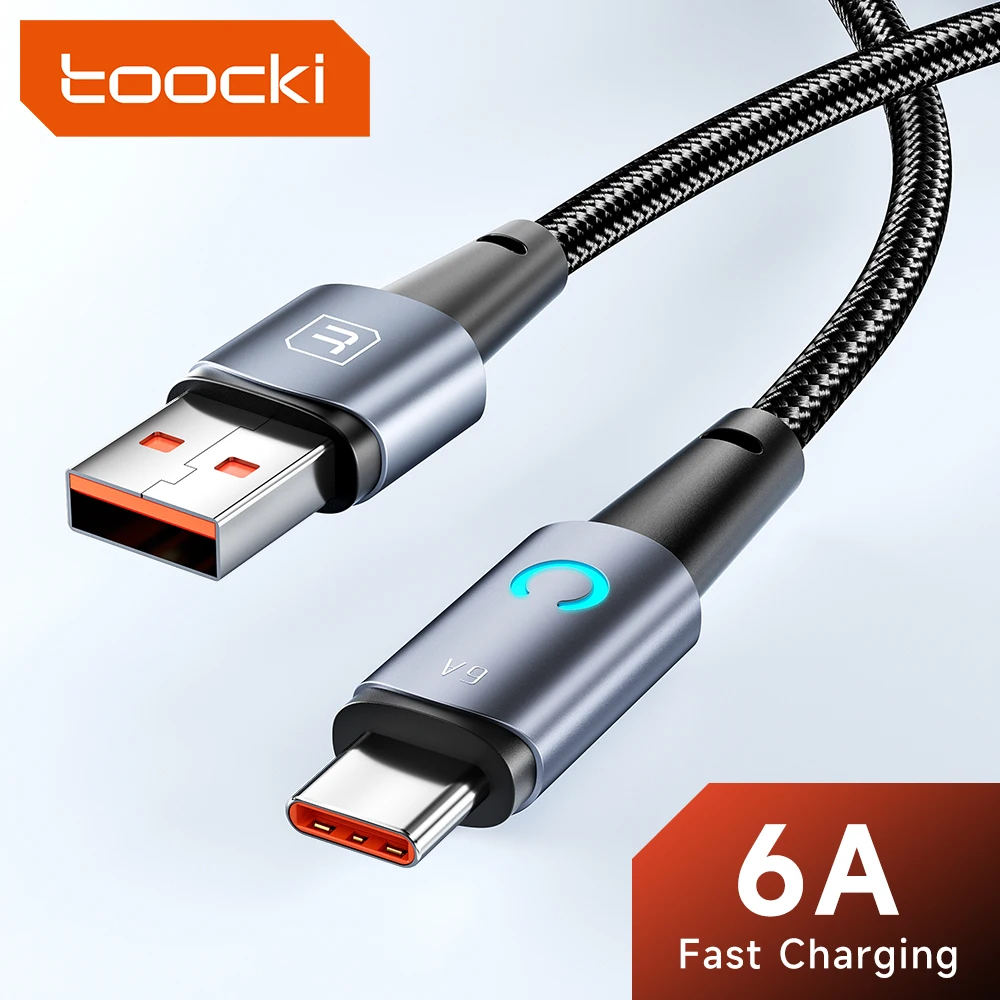 Toocki 6A USB Cable to Type C Cable for Samsung S21 S22 Ultra LED PD66W Fast Charging Phone Charger USB C Wire for Xiaomi Huawei