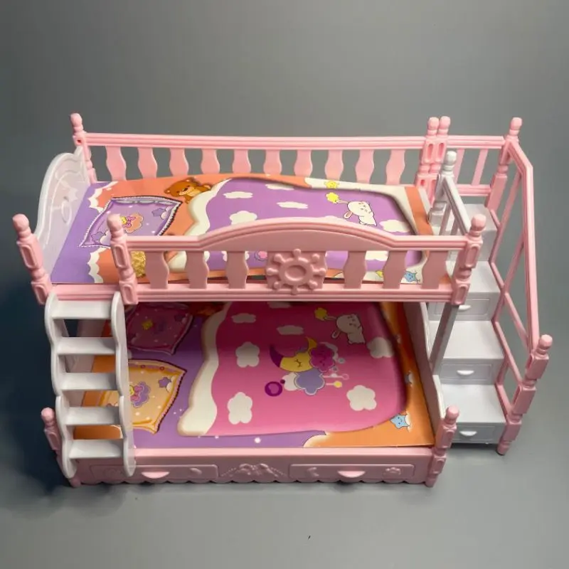 1/12 Doll House Miniature Simulation European Princess Double Bed For Doll Furniture Toy Princess Double Staircase Toy