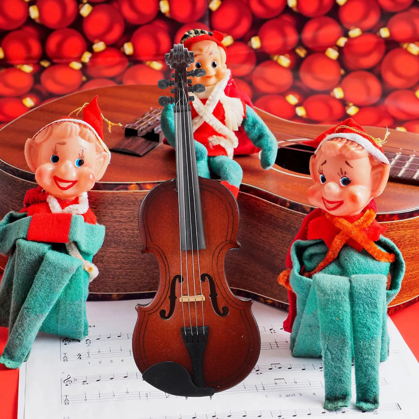 

1Set Desktop Violin Decoration Natural Wood Build High Detail Accurate Modeling Romantic Home Accent Decorative Miniature Violin