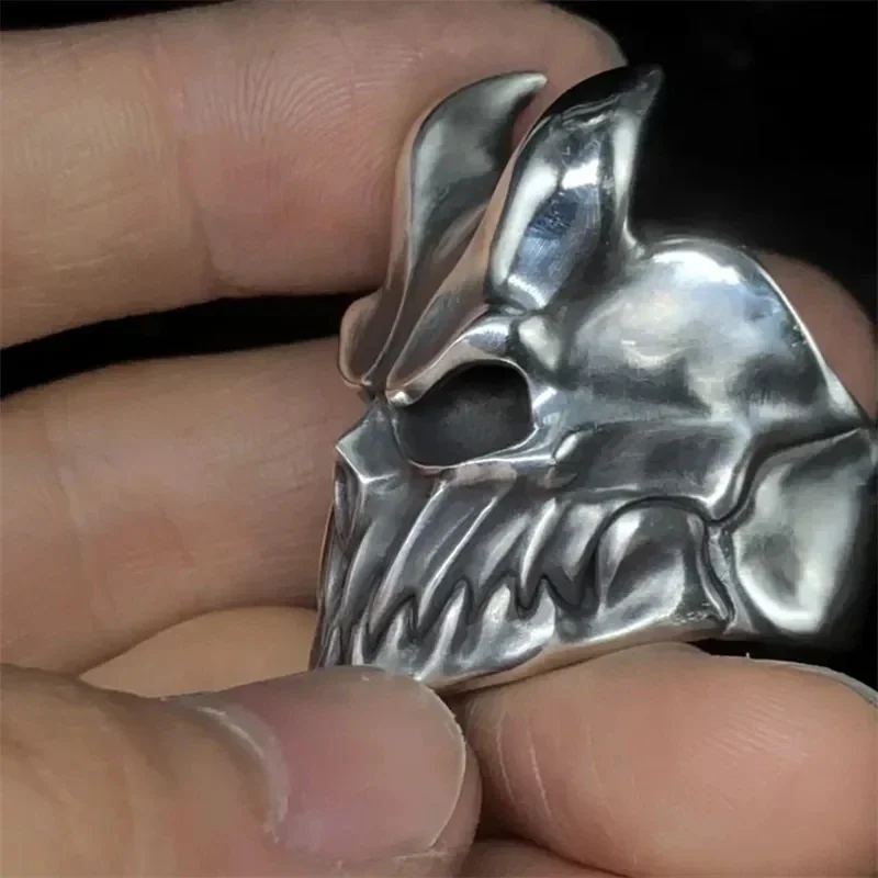 Goat Horn Skull Mask Evil Laughing Sharp Teeth Ring Fashionable Hip-hop Gothic Handsome Guy Essential Horror Interesting Jewelry