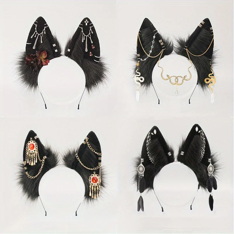 

Dark Exotic Wolf Ears Headband | Anubis Cosplay Headdress | Egyptian Jackal Animal Ears KC for Conventions