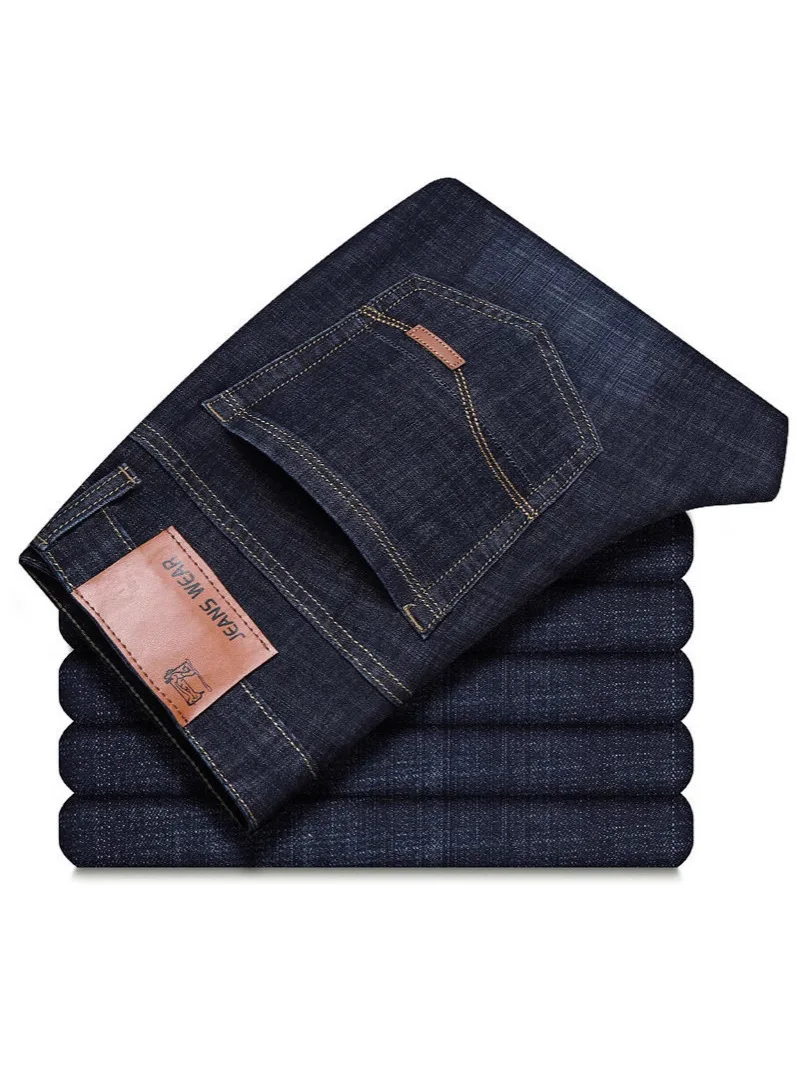 جينز صيفي رقيق غير رسمي فضفاض للرجال ذو ساق مستقيمة مقاس كبير سروال عمل مريح من القطن الدنيم للرجال موضة الشباب #4