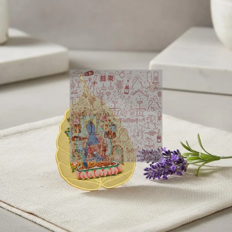 Chinese Culture Copper Bodhi Leaf Medicine Thangka Ornament Fine Craftsmanship For Home Altar Meditation Collection