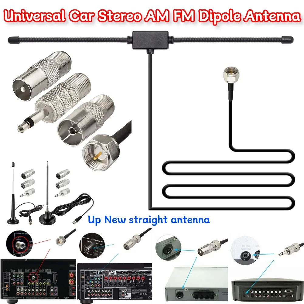 

AM FM Radio Antenna F Female Head To TV 3.5Mono FM Sheep Horn Antenna Universal AM FM Dipole Antenna for Car FM TV Radio Station