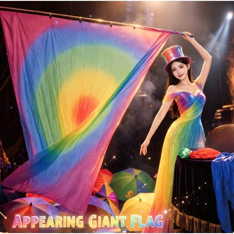 Appearing Flag Magic Tricks Colorful Ring Flag Production Stage Magic Illusion Prop Vanishing Flag Appearance Magician Gimmick