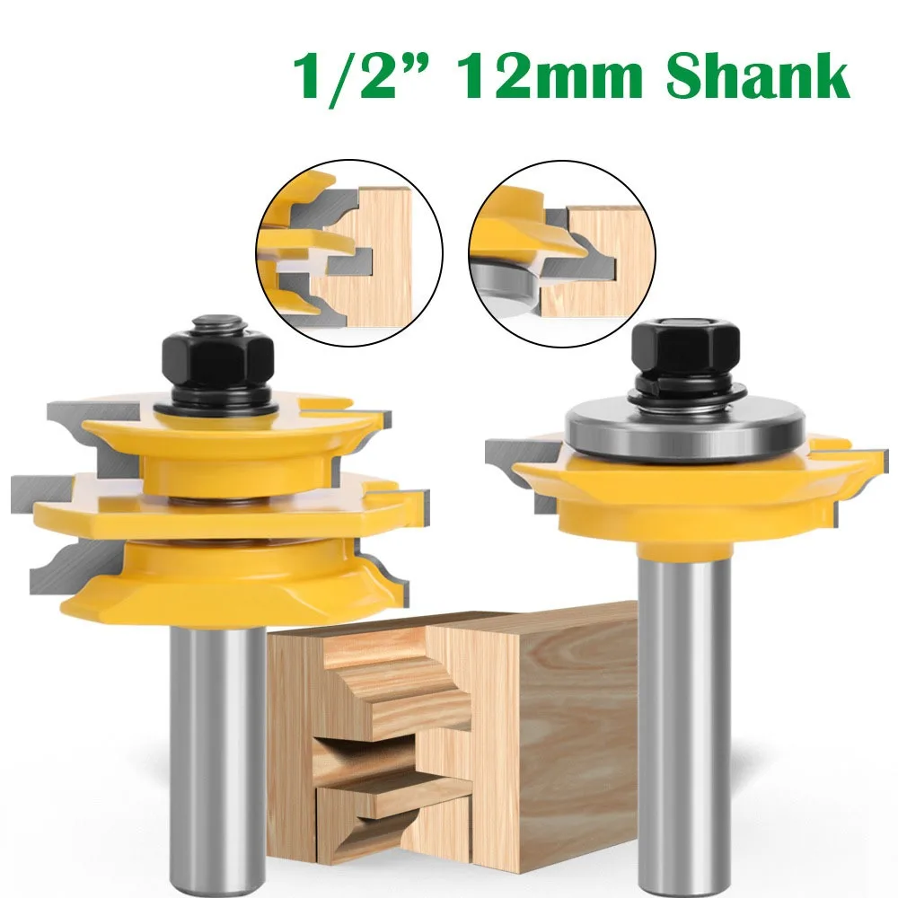 

2PCS 12mm 1/2" Shank Recoverable Bead Glass Door Router Bit Set Matched Milling Cutter Set for Woodworking Engraving Machine