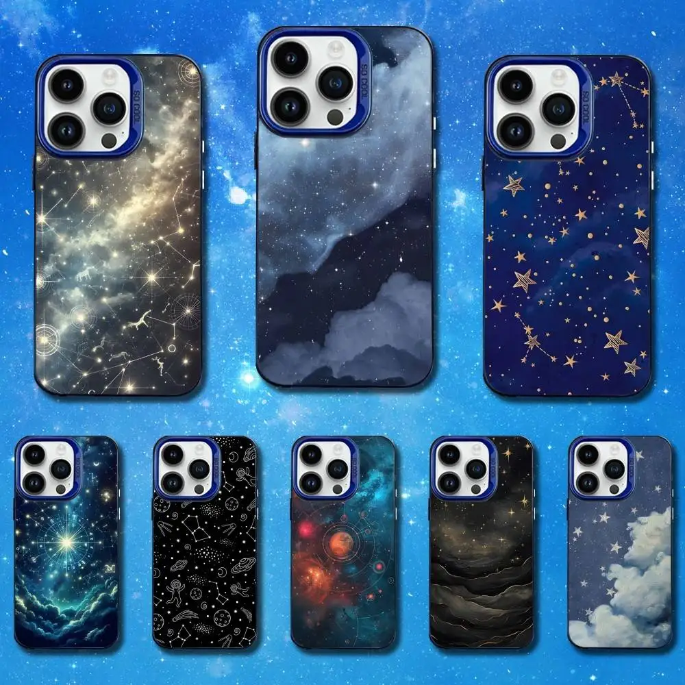 

Starry Sky Art For iPhone MAX,13,12,SE,11,XS,15,14,17,Pro,16,Mini,Blue Matte Silicone Cover