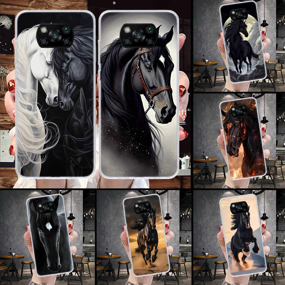 Coque de téléphone motif animal cheval noir, étui de protection pour Xiaomi Pheadphones X6 X5 tage bery Nfc F6 F5 Pro F4 F3 M5S M5 figuré M3 M2 F1 ustensiles de cuisine