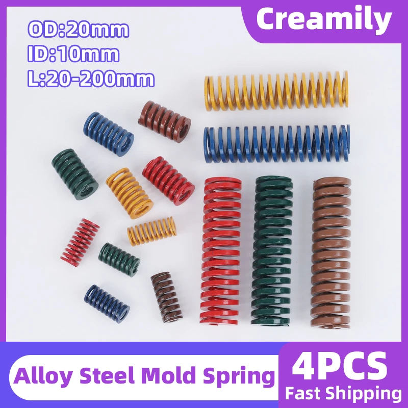 

Creamily 4PCS Spiral Stamping Compression Spring Loading Mold Springs OD20mm ID10mm Length 20-200mm Yellow/Blue/Red/Green/Brown