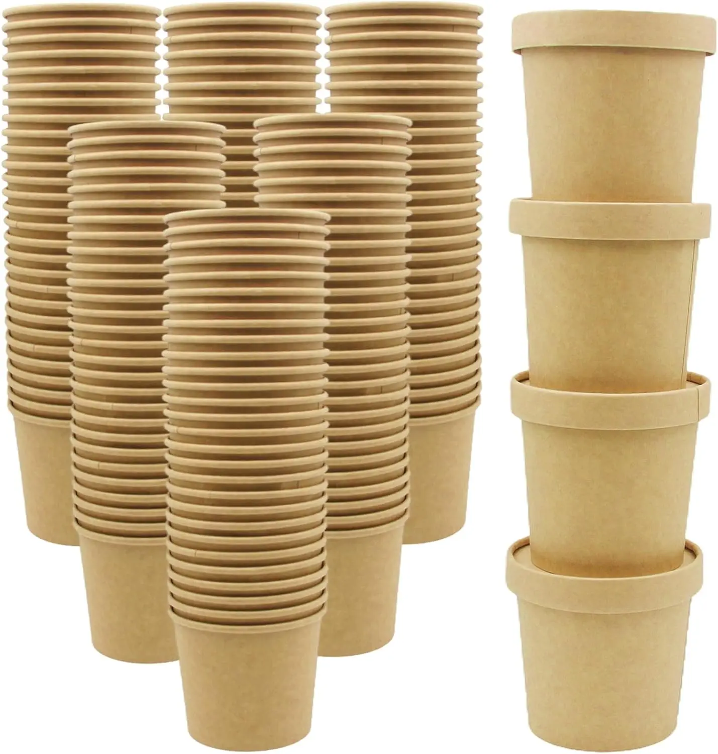 

60 Pack 12 oz Kraft Paper Soup Containers with Lids, Disposable Ice Cream Cups, Microwave and Freezer Safe To Go Food St