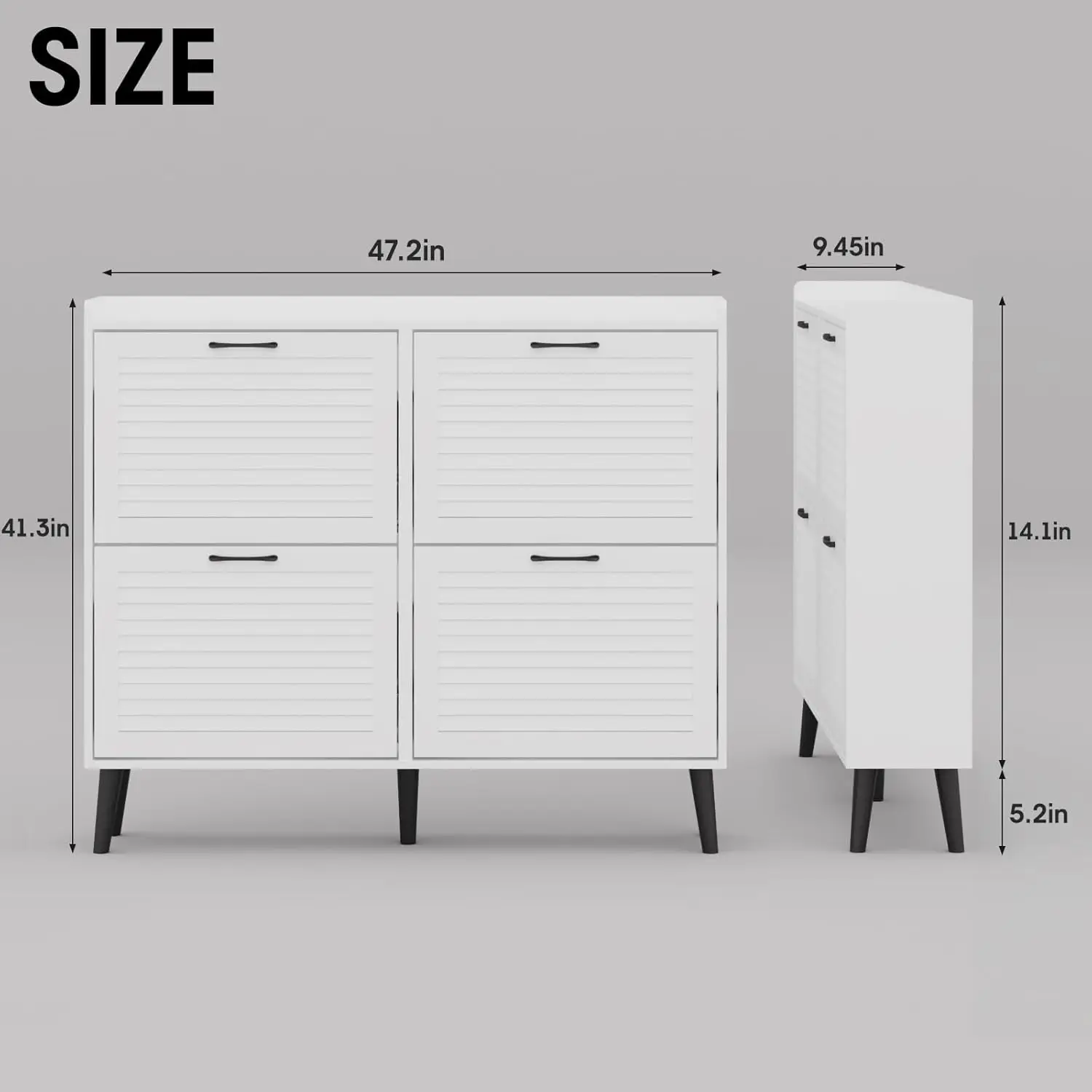 Shoe Storage Cabinet with 4 Flip Louvered Doors, Freestanding Organizer with Metal Hinges ＆ Wooden Legs, Shoe Cabinet