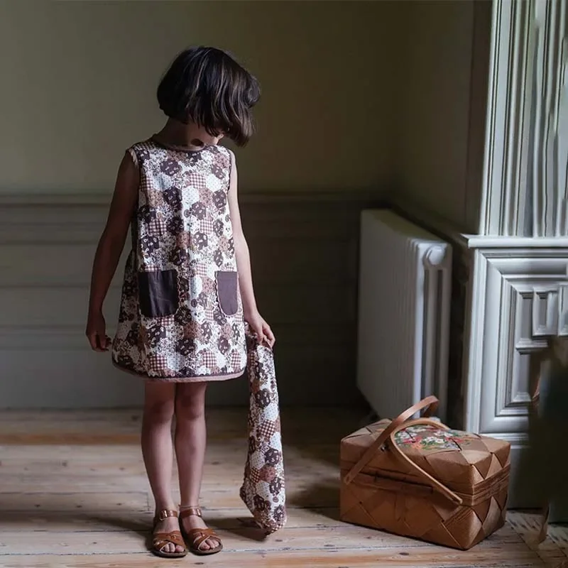 Preventa (envío en mayo) 2025, vestido ahumado de verano para niñas, camisas estampadas y traje de falda, ropa para niñas pequeñas, pantalones, pañuelo para la cabeza