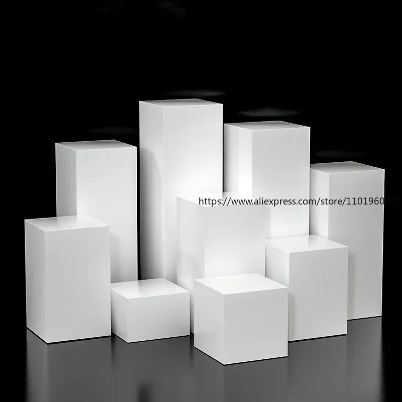 Set of 8 White Buffet Acrylic Riser Cube Display Nesting Risers Square Food Dessert Pedestal Box Display Stand Display Racks