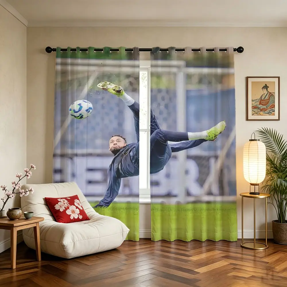 Overhead Kick Athlete Printed Curtains 2 Panels Light Blocking Rate 85% Darkening Youth Sport Game Room Window Shade