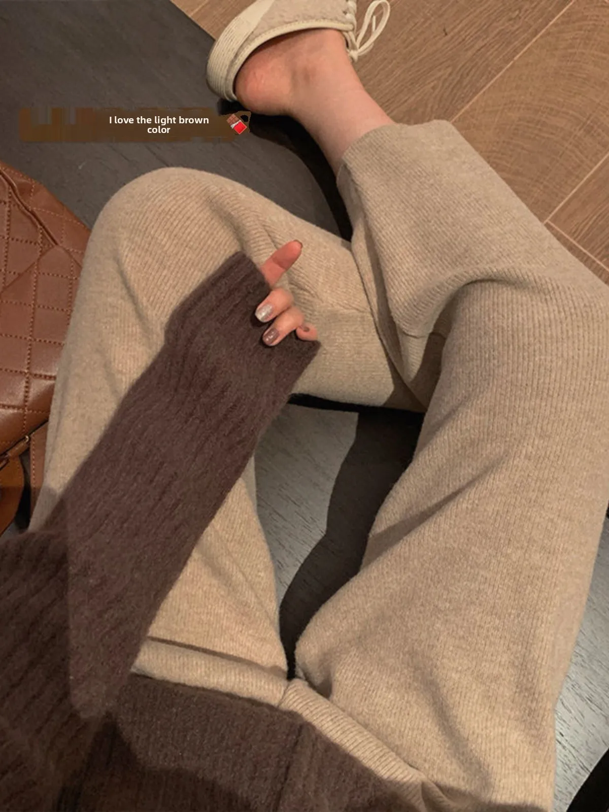 

Women's Knitted Wide Leg Pants Autumn Winter Thickened Casual Floor-Length Nine-Piece Loose Straight-Drop Pants Drapey Grandm...