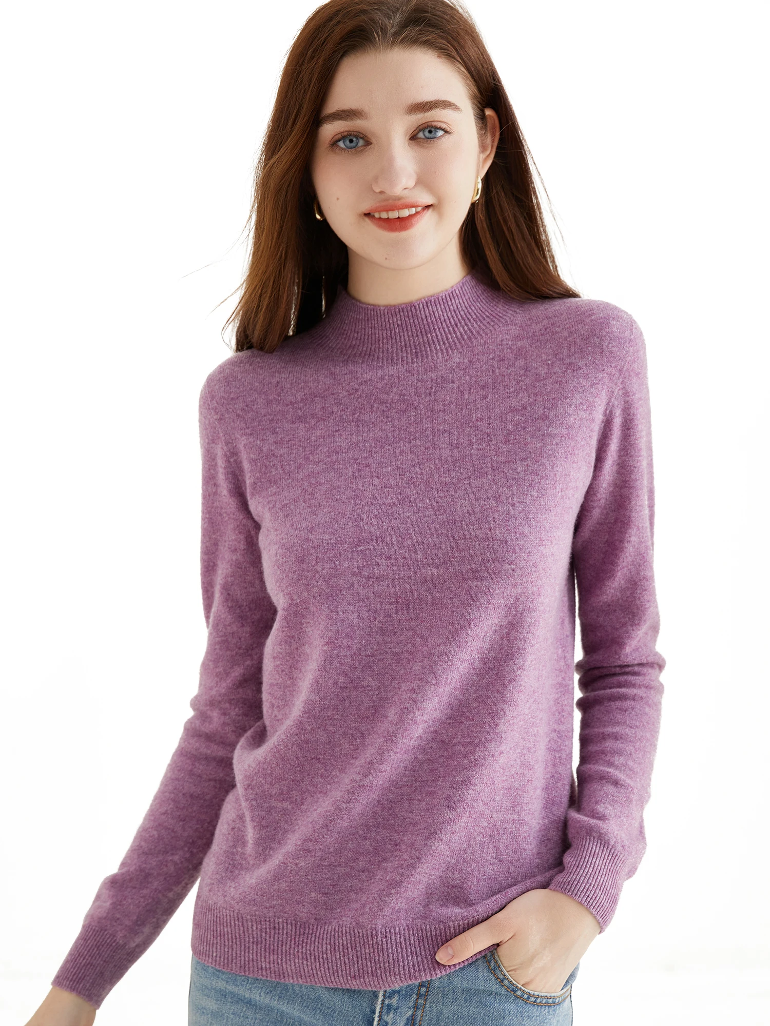 Suéteres de cuello alto para mujer, Jersey de punto de lana 100%, Jerseys de manga larga, ropa de invierno, novedad de 2023