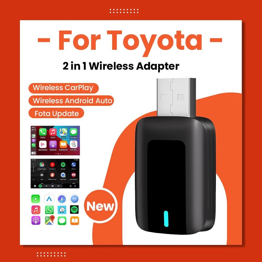 CarPlay Android Auto Wireless Adapter Plug And Play Bluetooth WiFi Fast For Toyota Aygo Avalon C‑HR RAV4 86 Corolla Prius Yaris 