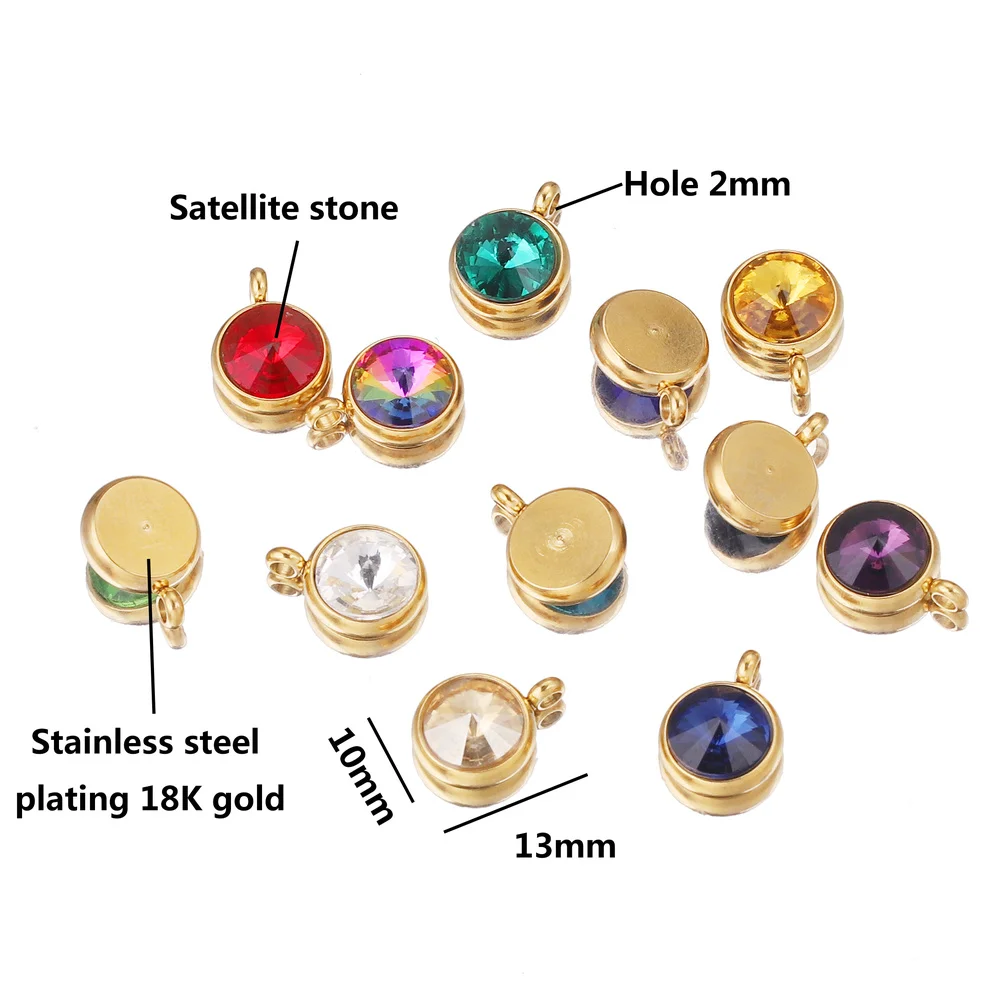 10pcs 10mm Stainless Steel Rhinestone Beads Gold Color Crystal Charms Pendants for Necklace Bracelet Jewelry Making Charm DIY