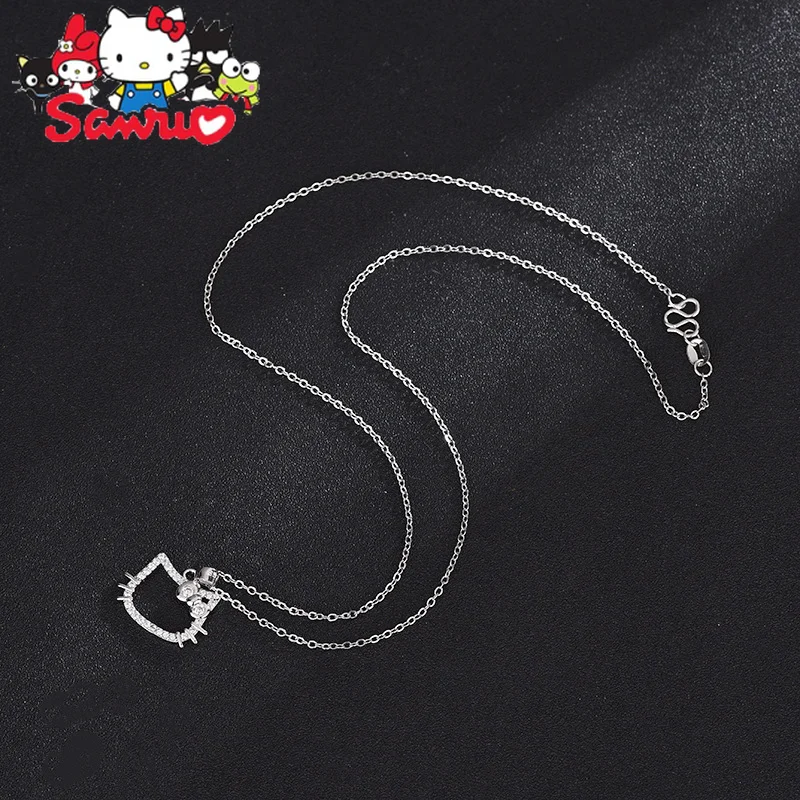 Sanrio Hello Kitty Cute Kt Cat Mouth Ring Girl Cartoon Necklace Girlfriend Simple Girlfriend Kawaii Drop Holiday Gift Jewelry