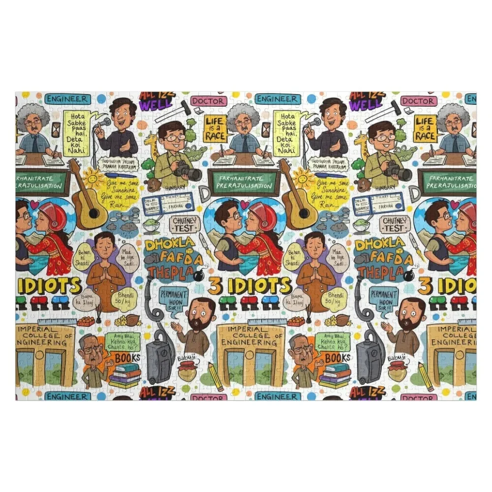 3 Idiots - doodle mashup Inkt Jigsaw Puzzle Personalized Gift Married Adult Wooden Toys For Children Anime Puzzle