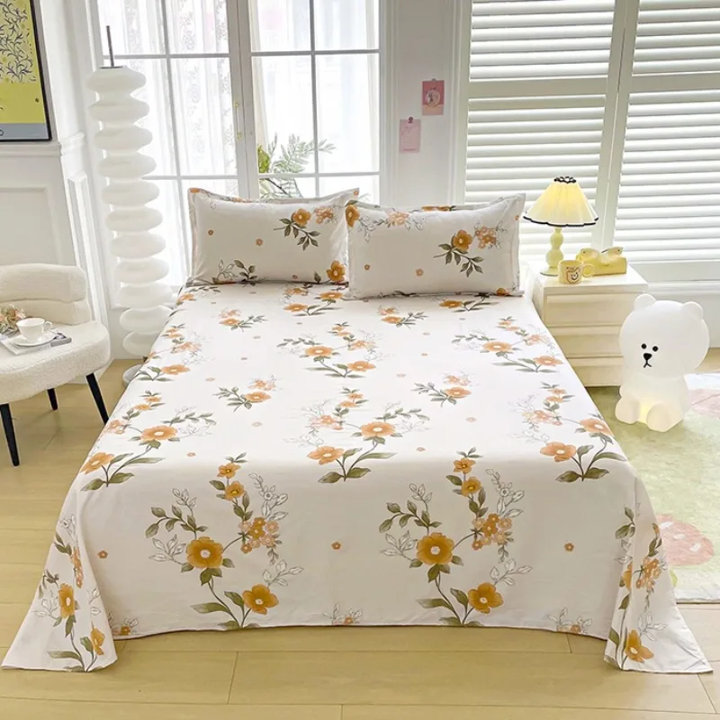 

3PC Beige & Yellow Floral Printed Bed Sheet Set with Pillowcases, Vintage Botanical Bedding Set for Bedroom, Elegant Home Decor