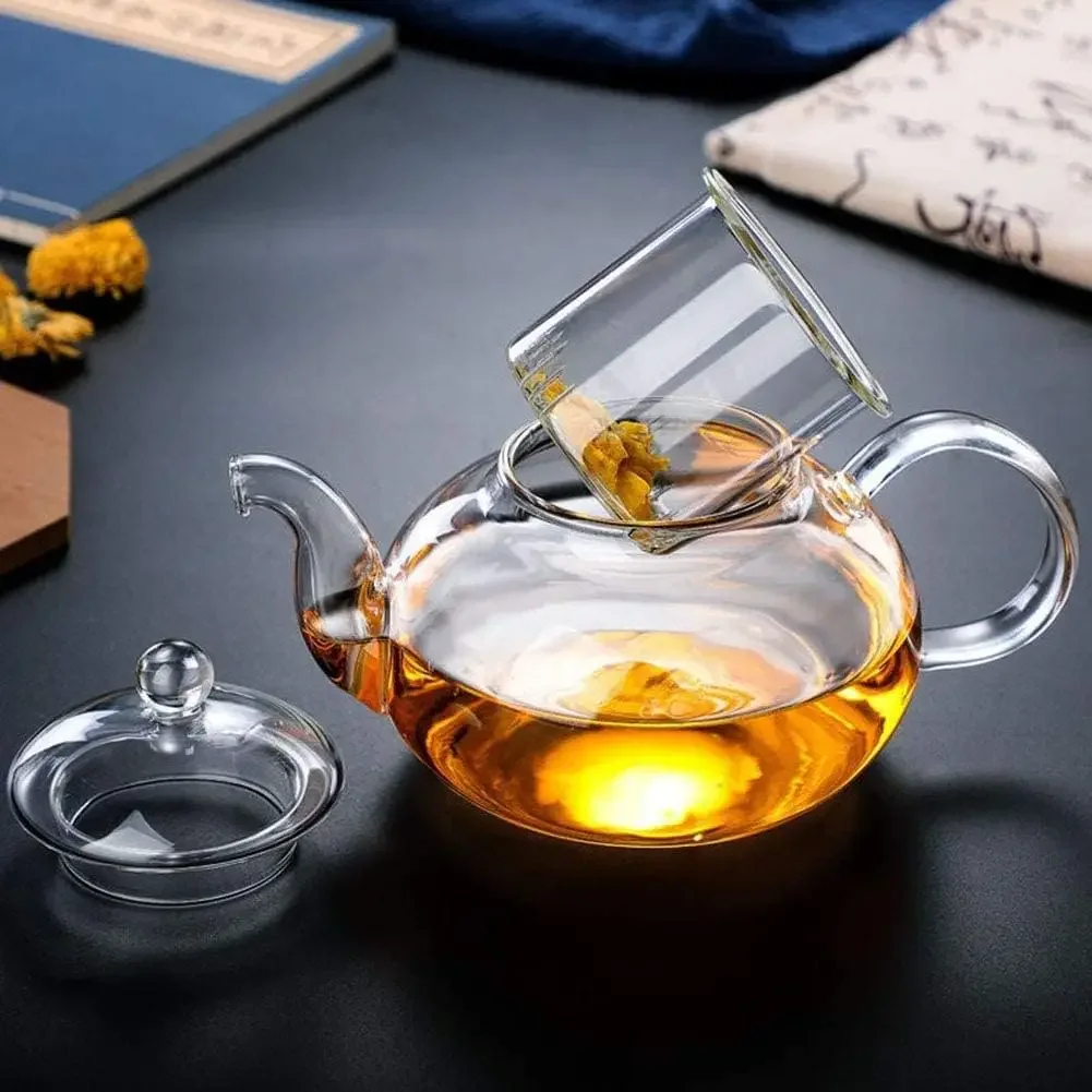 1000ml High Borosilicate Glass Chinese Flower Tea Pot Heat-Resistant Thickened Heatable Filterable Glass Tea Kettle for Househol